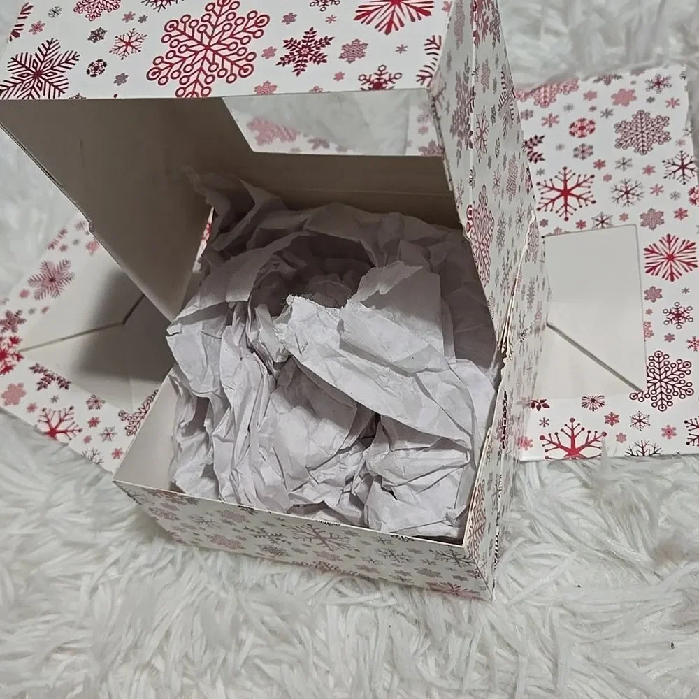 Festive Snowflake Gift Boxes 3 Red White Clear Window Mini